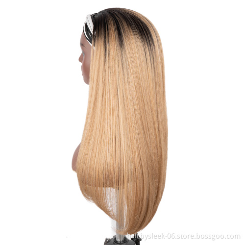 10A Fashion brand summer style factory price blonde highlight for black women Super Silk straight synthetic hair headband wig